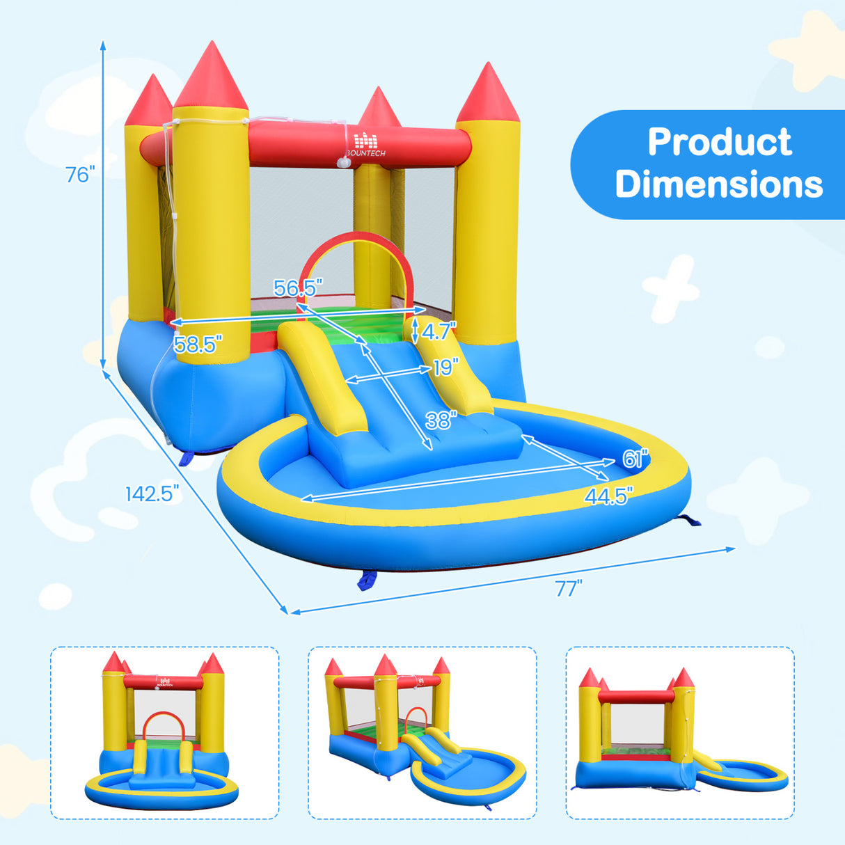 Kids Inflatable Bounce House Castle with Balls Pool and Bag