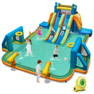 Kids Inflatable Water Slide with 2 Long Slides and 2 Soccer Gates with 950W Blower