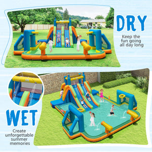 Kids Inflatable Water Slide with 2 Long Slides and 2 Soccer Gates with 950W Blower