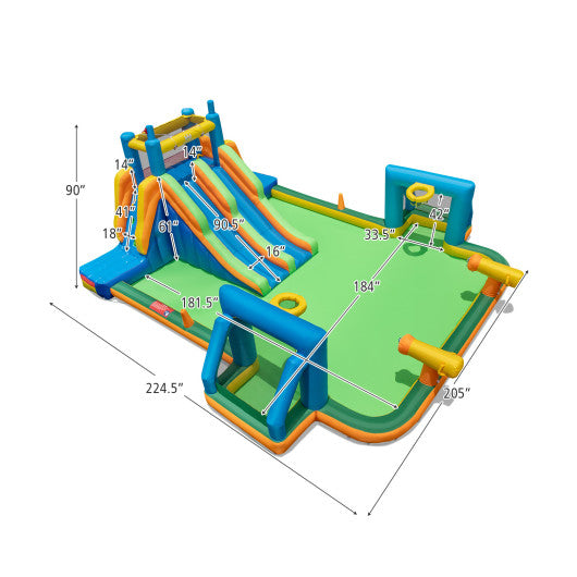 Kids Inflatable Water Slide with 2 Long Slides and 2 Soccer Gates with 950W Blower
