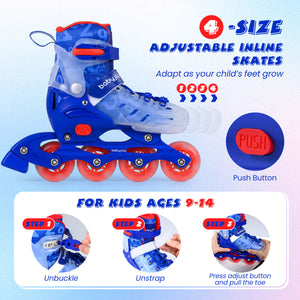 Kids Inline Skates with Light Up Wheels for Beginners Ages 9-14-Blue
