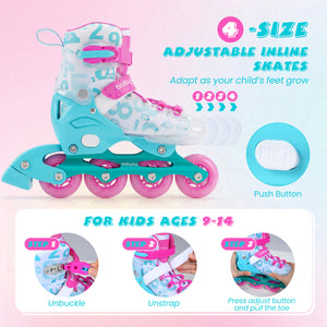 Kids Inline Skates with Light Up Wheels for Beginners Ages 9-14-Pink and Blue