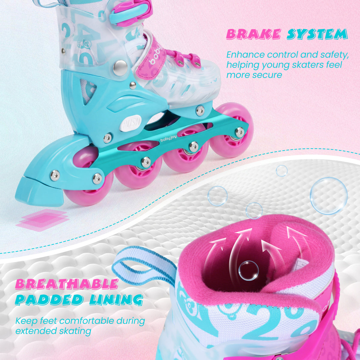 Kids Inline Skates with Light Up Wheels for Beginners Ages 9-14-Pink and Blue