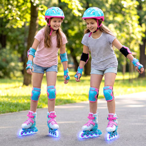 Kids Inline Skates with Light Up Wheels for Beginners Ages 9-14-Pink and Blue