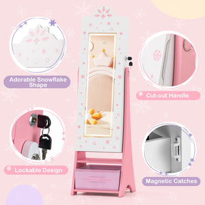 Kids Jewelry Armoire Freestanding Jewelry Cabinet with 3-Color Lighted Full Length Mirror-White