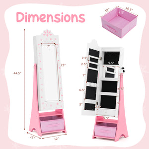 Kids Jewelry Armoire Freestanding Jewelry Cabinet with 3-Color Lighted Full Length Mirror-White