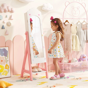 Kids Jewelry Organizer with Full Length Mirror Drawers and Storage Shelves-White