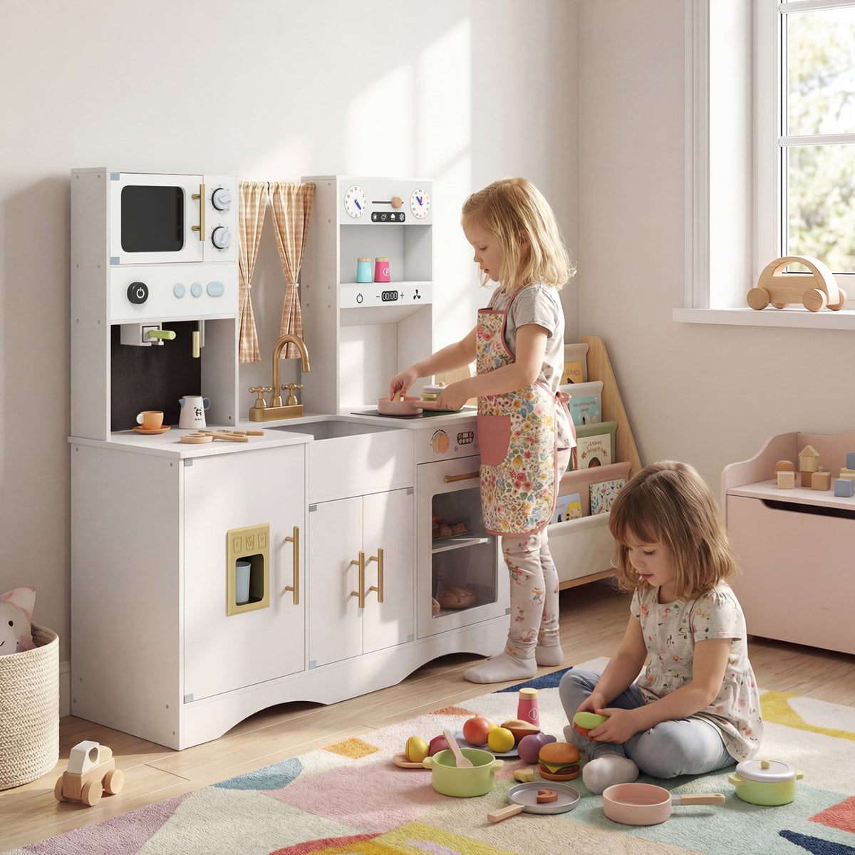 Kids Kitchen Playset with Microwave and Coffee Maker for Ages 3+-White