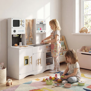Kids Kitchen Playset with Microwave and Coffee Maker for Ages 3+-White