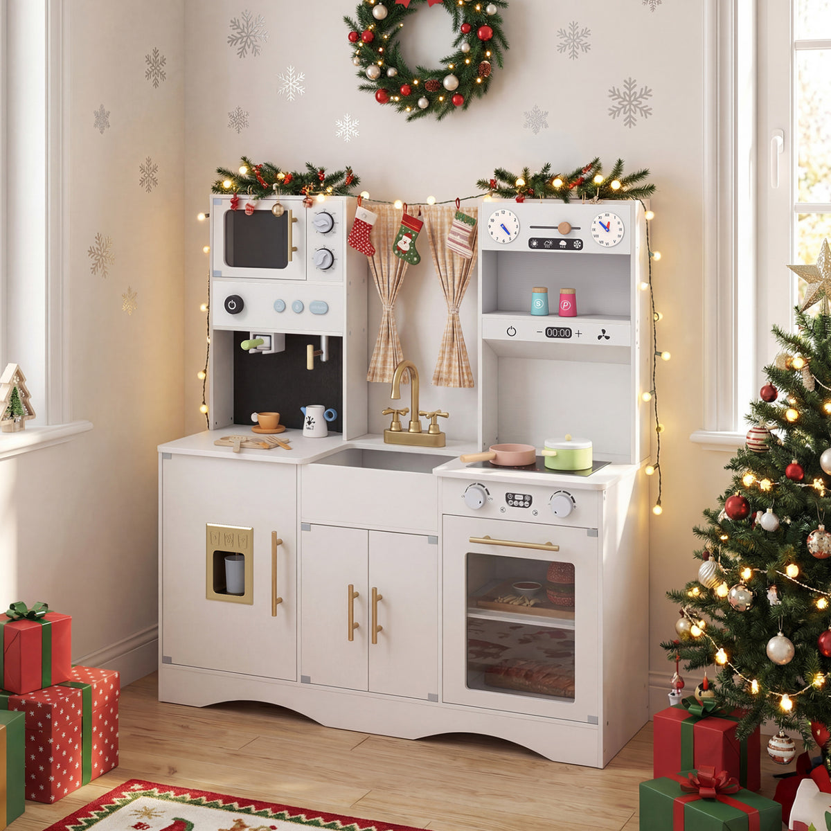 Kids Kitchen Playset with Microwave and Coffee Maker for Ages 3+-White