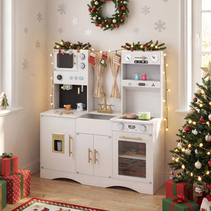 Kids Kitchen Playset with Microwave and Coffee Maker for Ages 3+-White