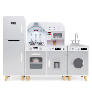 Kids Kitchen Playset 3-in-1 with Refrigerator and Washing Machine-Gray