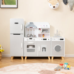 Kids Kitchen Playset 3-in-1 with Refrigerator and Washing Machine-Gray