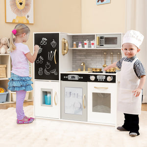 Toddler Pretend Play Kitchen for Boys and Girls 3-6 Years Old-White & Golden