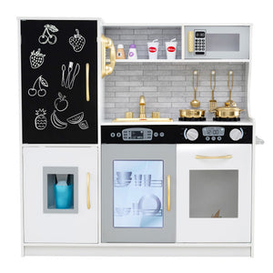 Toddler Pretend Play Kitchen for Boys and Girls 3-6 Years Old-White & Golden
