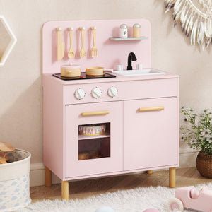 Kids Kitchen Playset with Cooking Accessories and Storage-Pink