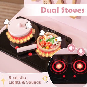 Kids Kitchen Playset with Cooking Accessories and Storage-Pink