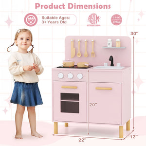 Kids Kitchen Playset with Cooking Accessories and Storage-Pink