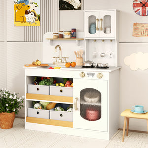 Kids Kitchen Playset with Cooking Accessories and Toy Cuttable Veggies-White