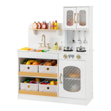 Kids Kitchen Playset with Cooking Accessories and Toy Cuttable Veggies-White