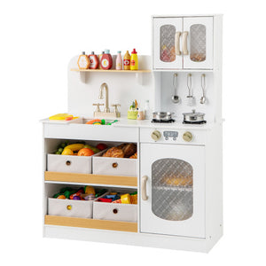 Kids Kitchen Playset with Cooking Accessories and Toy Cuttable Veggies-White