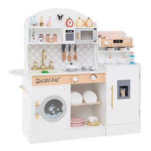 Kids Kitchen Set Wooden with Coffee Makers and Accessories-White