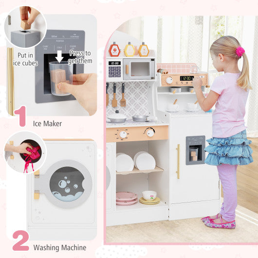Kids Kitchen Set Wooden with Coffee Makers and Accessories-White