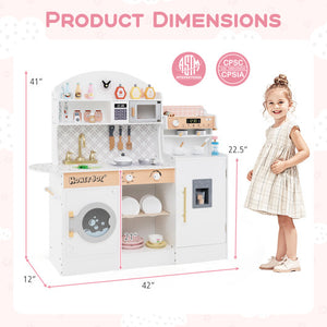 Kids Kitchen Set Wooden with Coffee Makers and Accessories-White