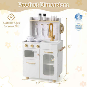 Kids Kitchen Set Pretend Play Kitchen with Stoves Faucet Sink Telephone Microwave and Oven-White