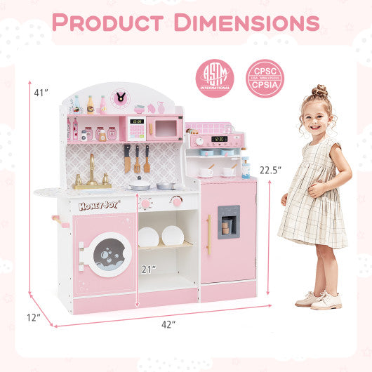 Kids Kitchen Set Wooden with Coffee Makers and Accessories-Pink