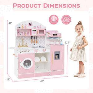 Kids Kitchen Set Wooden with Coffee Makers and Accessories-Pink