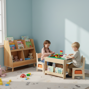 Kids Learning & Play Essentials Bundle  ” Bookshelf + 4-in-1 Activity Table Set + 360 ° Swivel Chair