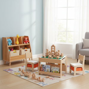 Kids Learning & Play Essentials Bundle  ” Bookshelf + 4-in-1 Activity Table Set + 360 ° Swivel Chair