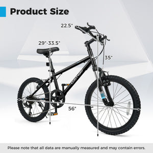 Kids Mountain Bike 20 24 Inch Child Bicycle for Boys Girls Aged 8+ Years Old Black-20 Inch