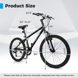 Kids Mountain Bike 20 24 Inch Child Bicycle for Boys Girls Aged 8+ Years Old Black-24 Inch