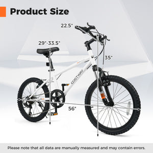Kids Mountain Bike 20 24 Inch Child Bicycle for Boys Girls Aged 8+ Years Old White-20 Inch