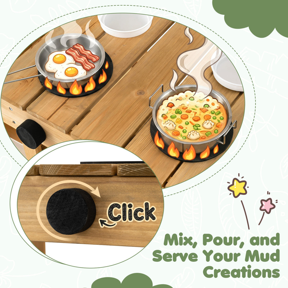Kids Mud Kitchen Wooden Play Kitchen with Planter Box-Natural
