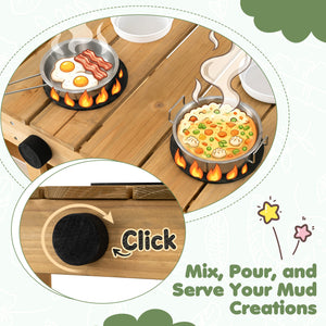 Kids Mud Kitchen Wooden Play Kitchen with Planter Box-Natural