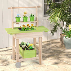 Kids Mud Kitchen with Removable Pots  Watering Can Planting Trough and Storage Box-Natrual