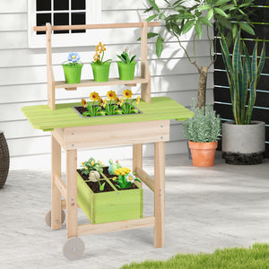 Kids Mud Kitchen with Removable Pots  Watering Can Planting Trough and Storage Box-Natrual
