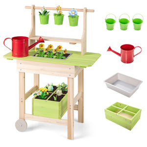 Kids Mud Kitchen with Removable Pots  Watering Can Planting Trough and Storage Box-Natrual