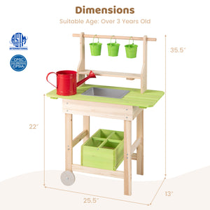 Kids Mud Kitchen with Removable Pots  Watering Can Planting Trough and Storage Box-Natrual