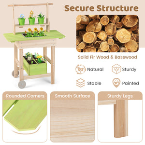 Kids Mud Kitchen with Removable Pots  Watering Can Planting Trough and Storage Box-Natrual