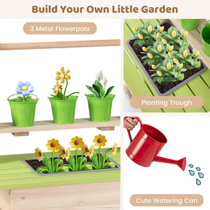 Kids Mud Kitchen with Removable Pots  Watering Can Planting Trough and Storage Box-Natrual