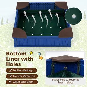 Kids Outdoor Sandbox with Oxford Cover and 4 Corner Seats-Navy