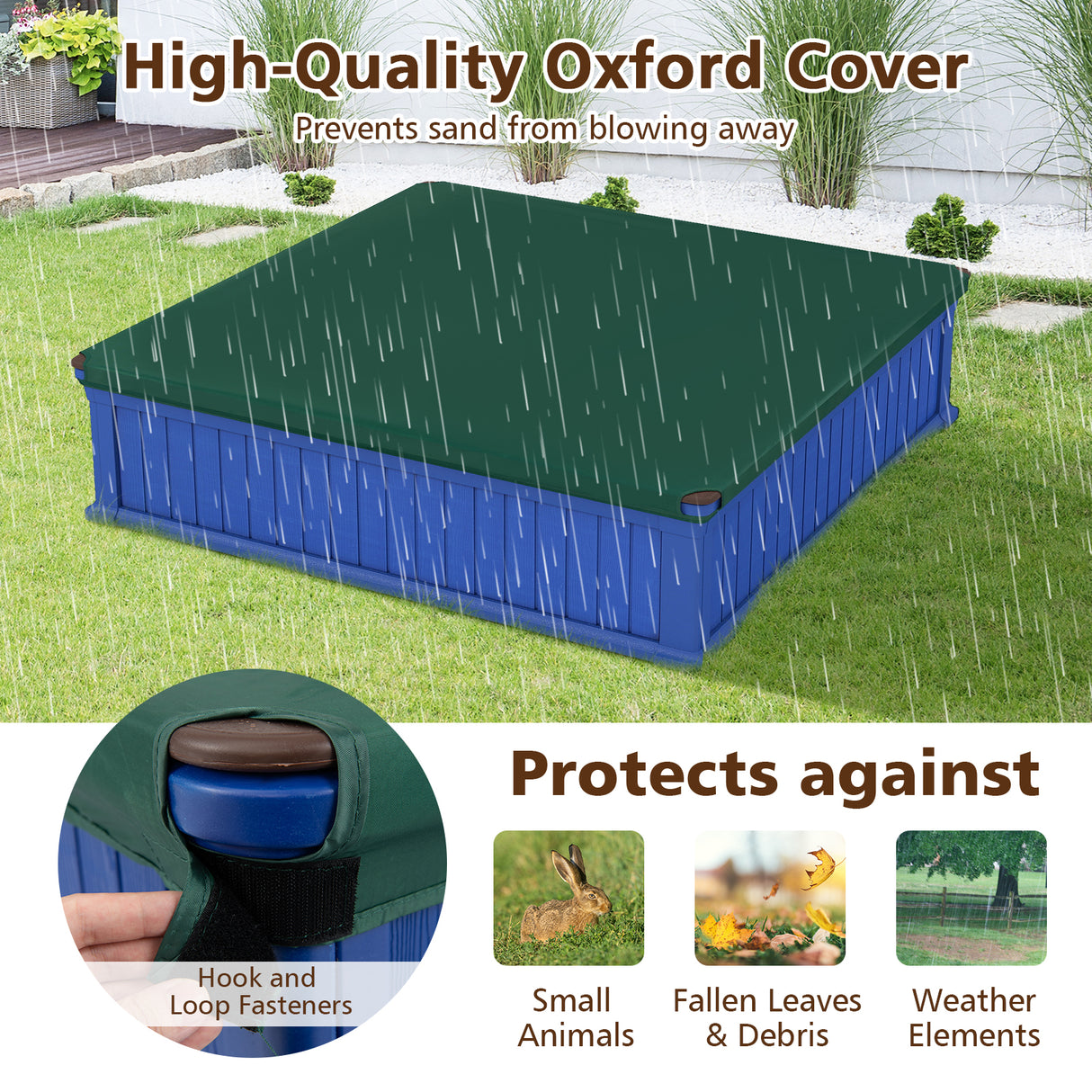 Kids Outdoor Sandbox with Oxford Cover and 4 Corner Seats-Navy
