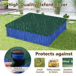 Kids Outdoor Sandbox with Oxford Cover and 4 Corner Seats-Navy