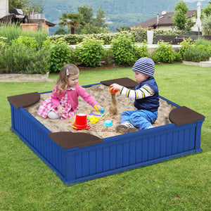 Kids Outdoor Sandbox with Oxford Cover and 4 Corner Seats-Navy