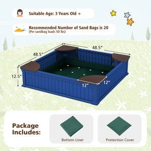 Kids Outdoor Sandbox with Oxford Cover and 4 Corner Seats-Navy