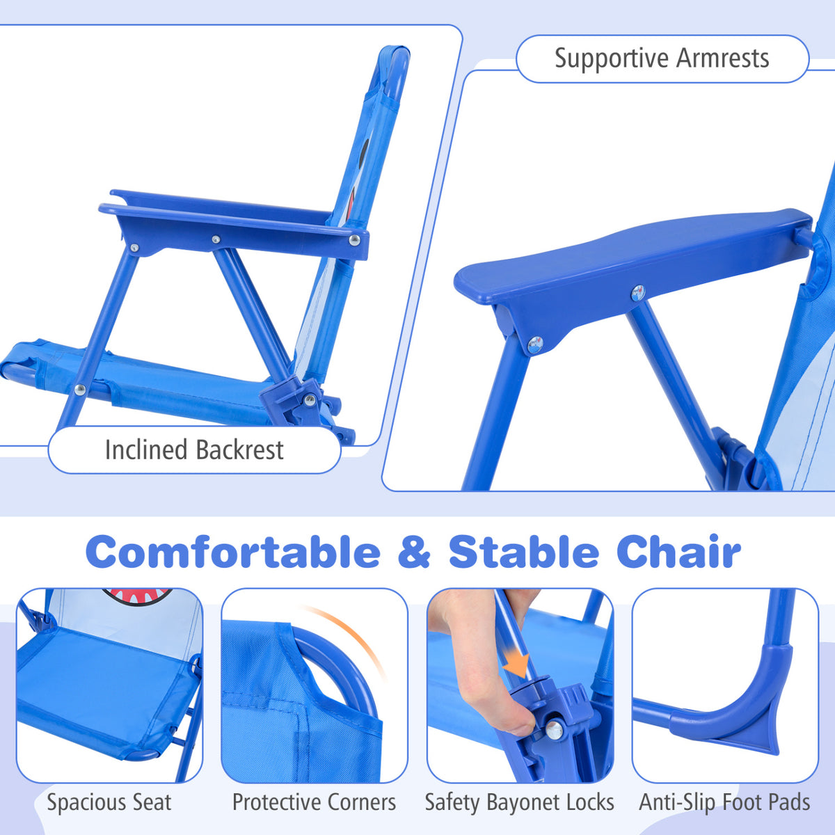 Kids Outdoor Table and Chair Set with 2 Folding Chairs and Height Adjustable Umbrella-Blue